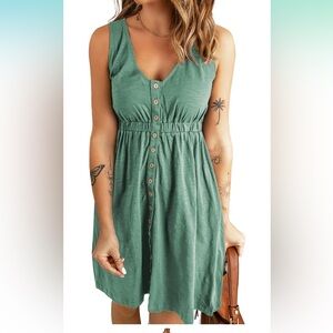 Sleeveless Teal Button-Down pocket Dress